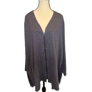 LOGO Lounge By Lori Goldstein GRAY Full Zip Cardigan Lace Back Plus Size 3X